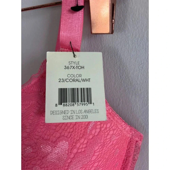 Spree Intimates Womens Underwired Lace Push Up Bra Coral Sz 42D - Picture 6 of 7